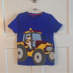 Mini Boden Puppy Driving Tractor Sequins T-shirt Size 8-9Y